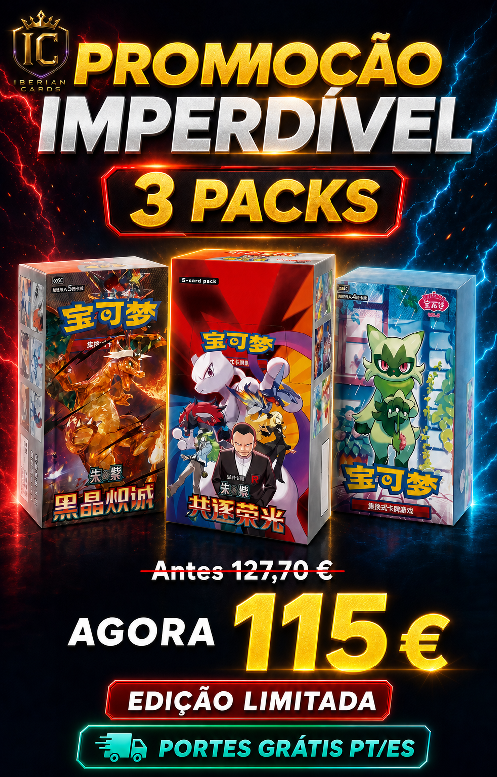 Pack Promocional Pokémon TCG Chinês — 3 Boxes